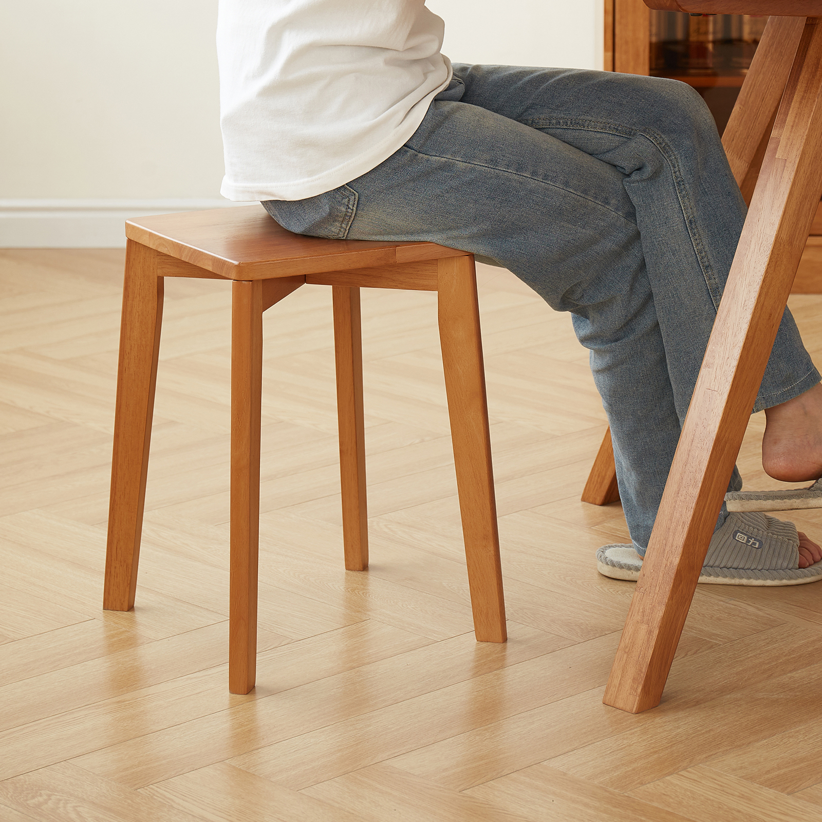 錦木-天然木 シンプル ダイニングベンチ ハイバック 四角座面 ローテーブル対応 リビング・ダイニング兼用 重ねて収納可能ダイニングベンチ