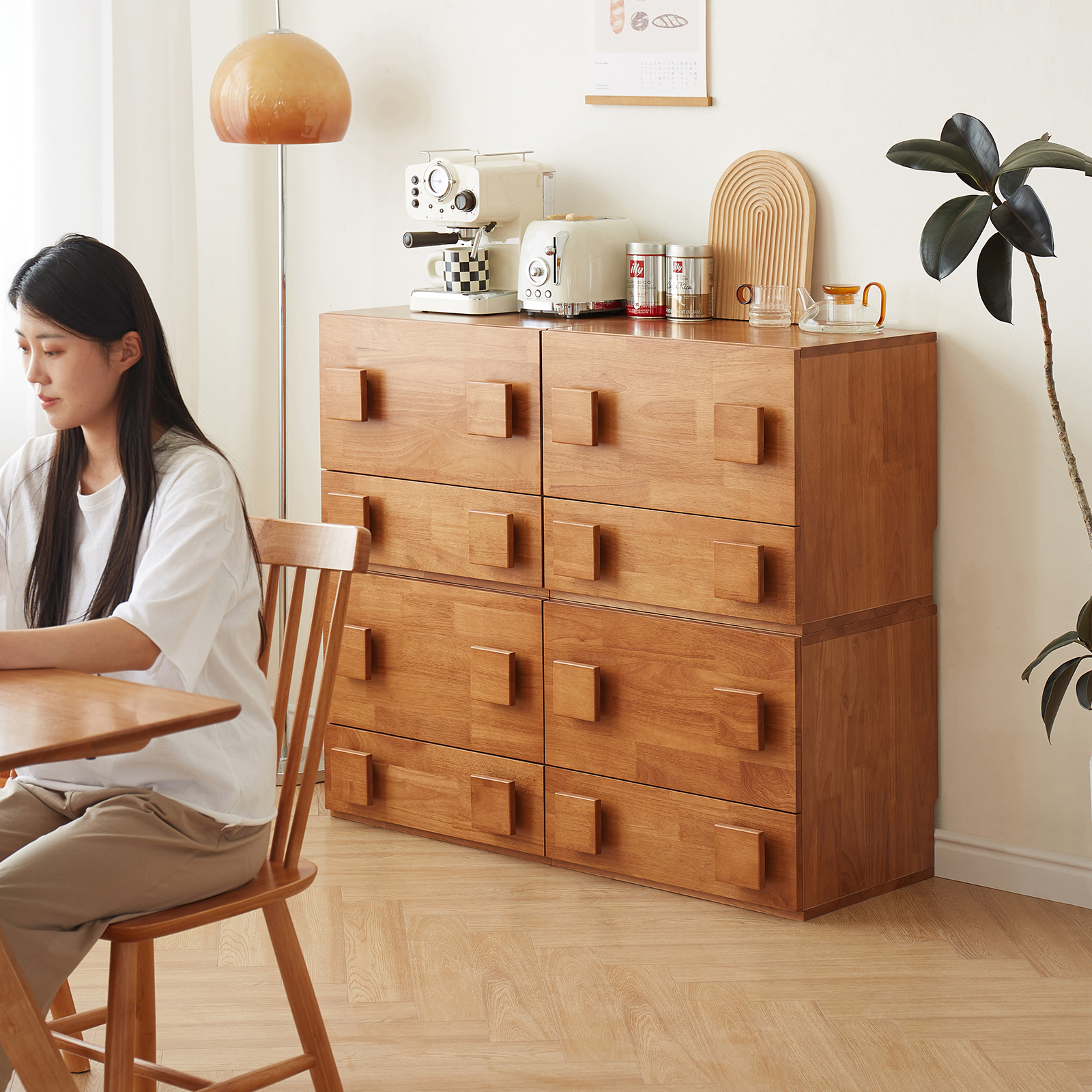 錦木-木製キャビネット アンティーク調5段チェスト モジュール式ユニット ベッドルームナイトテーブル リビング壁際収納 TVボードチェスト