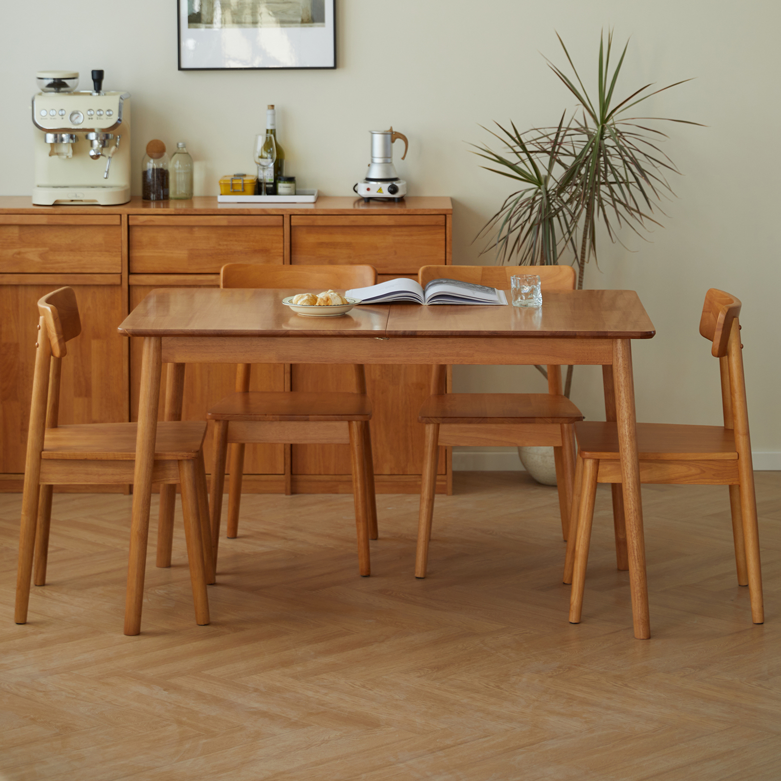 錦木-【無垢材使用】伸縮式折りたたみダイニングテーブルセット モダンシンプル 小户型対応 学習・パーティー兼用ダイニングテーブル