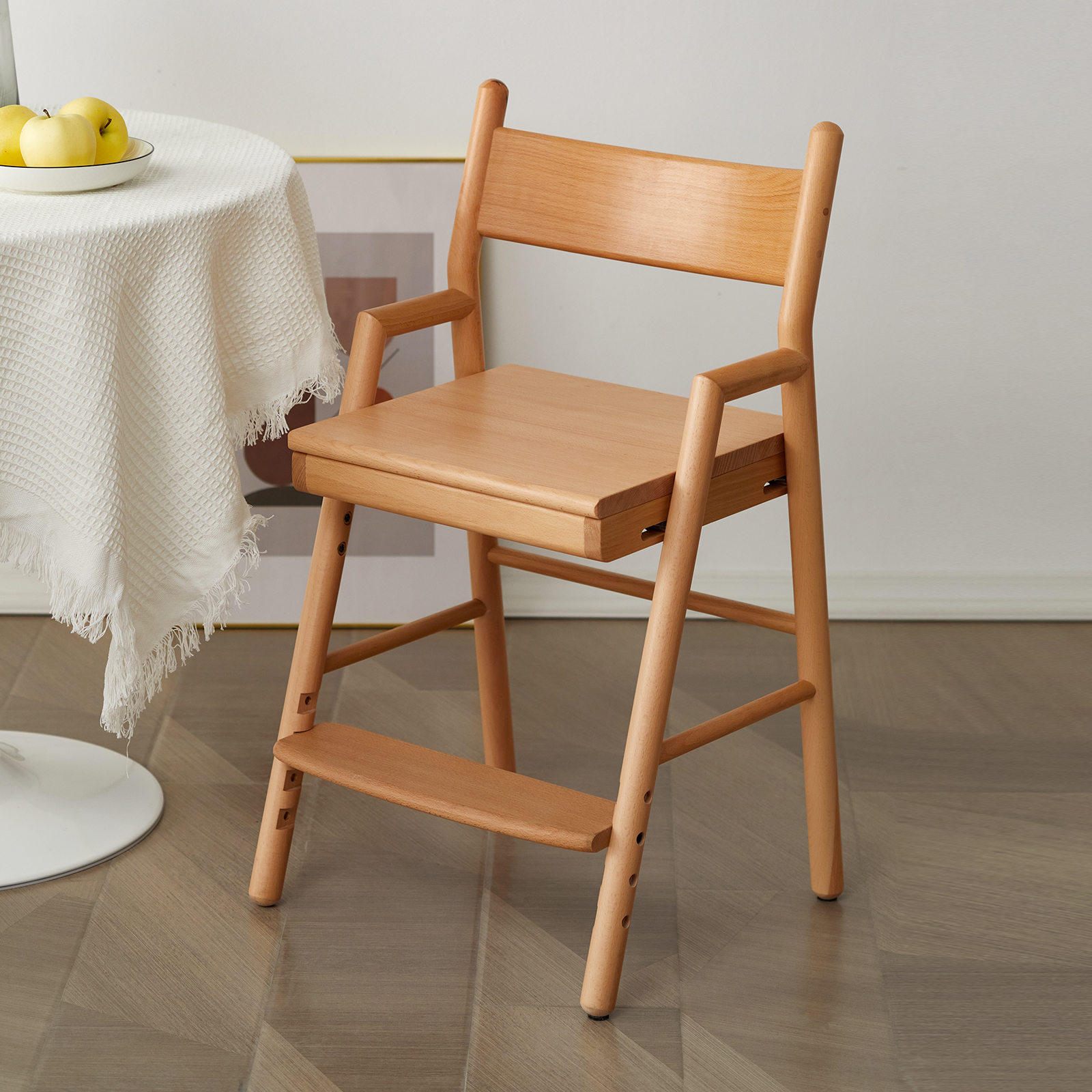 錦木-無垢材キッズ学習チェア 昇降式 背もたれ付き 姿勢矯正椅子 勉強椅子 食事椅子にも使えるキッズイス