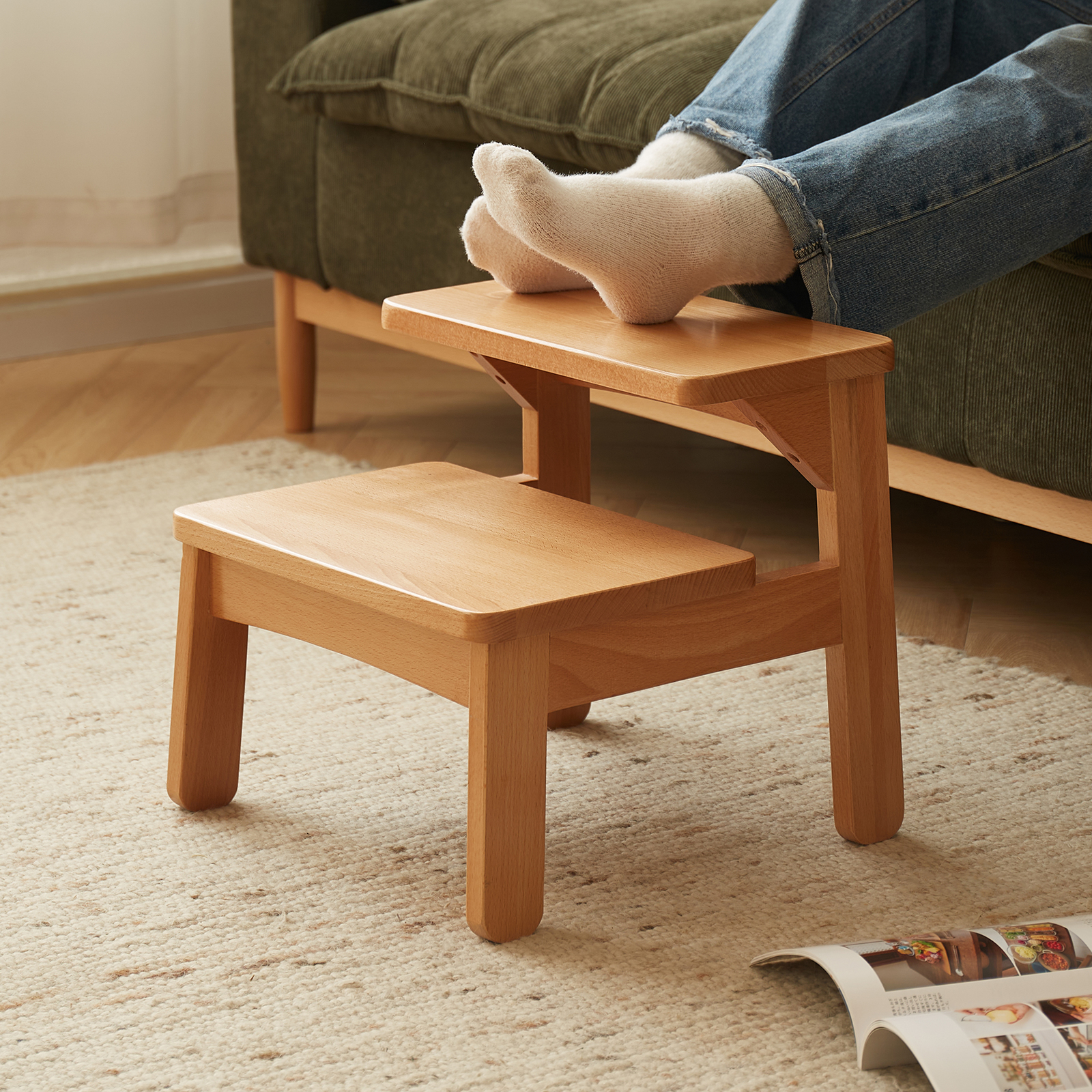 錦木-木製多機能スツール 踏み台兼用 ダイニングチェア キッチンスツール 子ども用スツール カウンタースツール 折りたたみ式 強化設計ダイニングベンチ