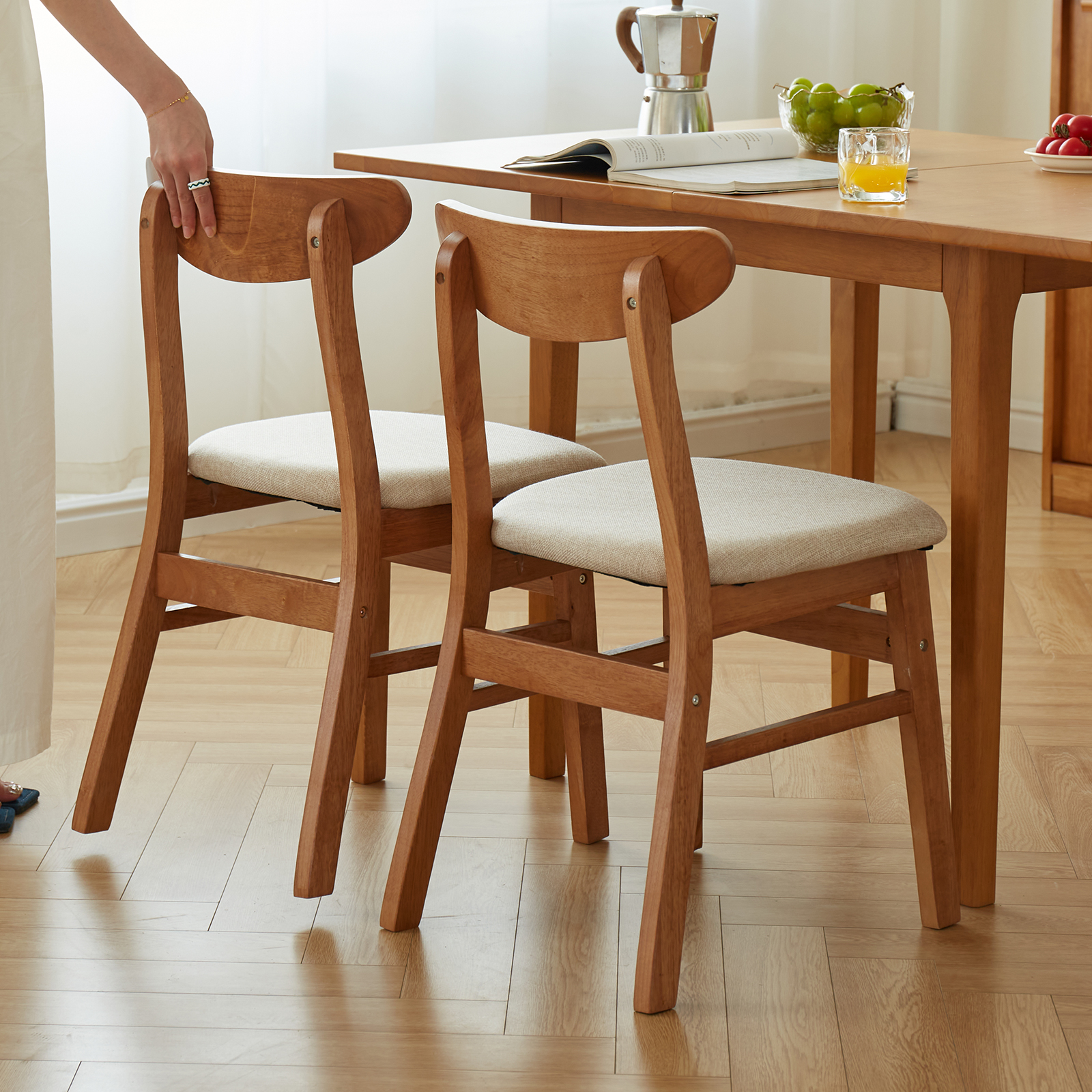 錦木-チェリー色 無垢材調 ダイニングチェア バッファローチェア クッション付き テーブルセット対応 リビングダイニングダイニングチェア