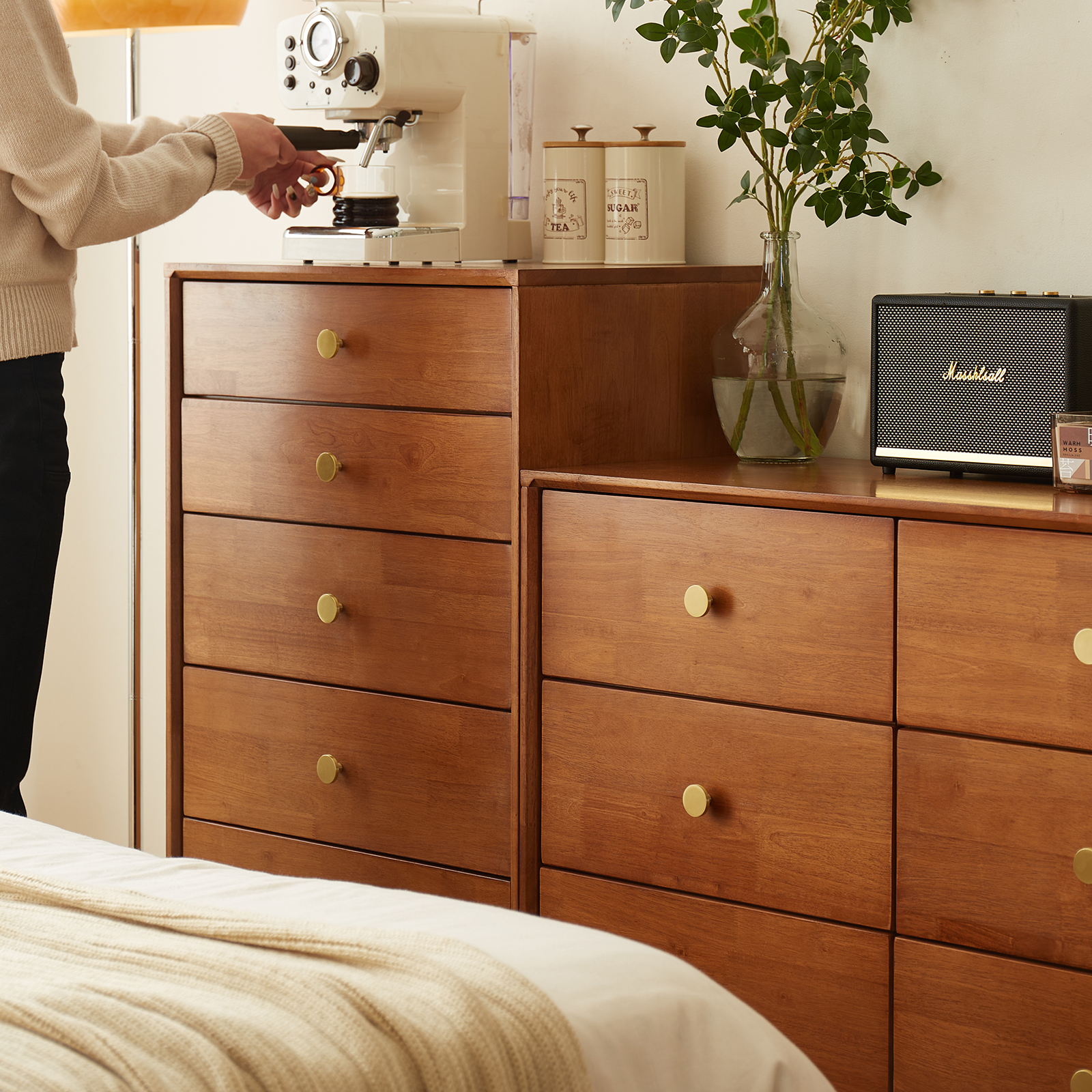 錦木-無垢材 チェスト 9 段 / 6 段 / 5 段 コンパクト収納 レトロ風 シンプルデザイン リビング収納棚チェスト