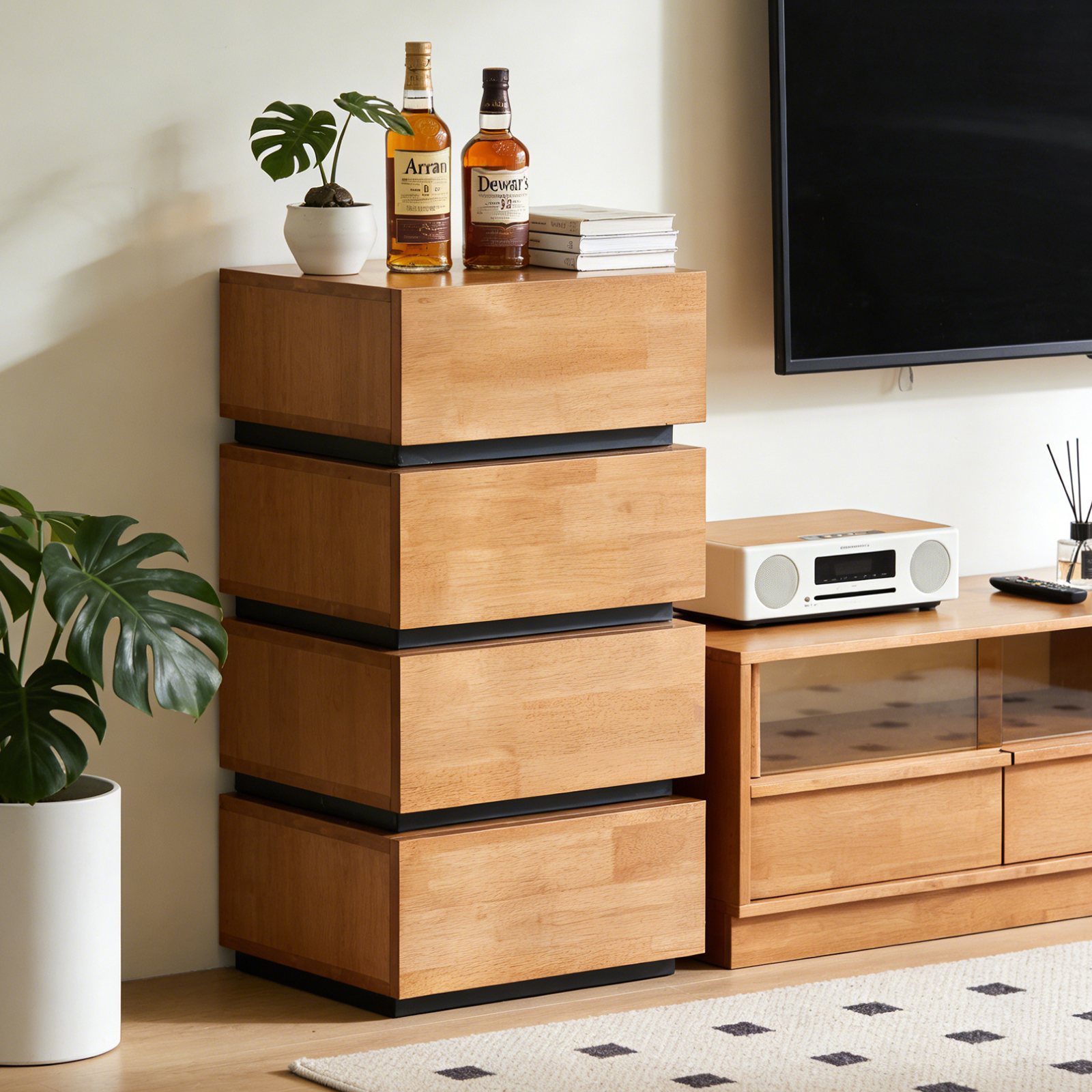 錦木-ミッドセンチュリー 無垢材チェスト 多段式 リビング・寝室・ベッドサイド収納 サイドボード 収納キャビネットチェスト