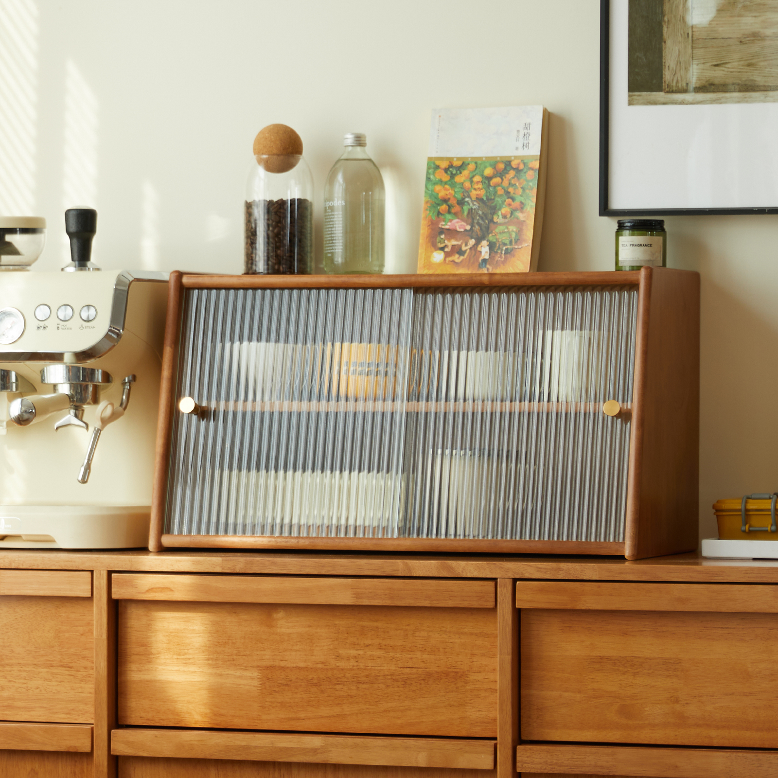 錦木-無垢材卓上収納キャビネット 食器棚 サイドボード カップラック フィギュアケース 防塵 多目的収納 家庭用収納ラック