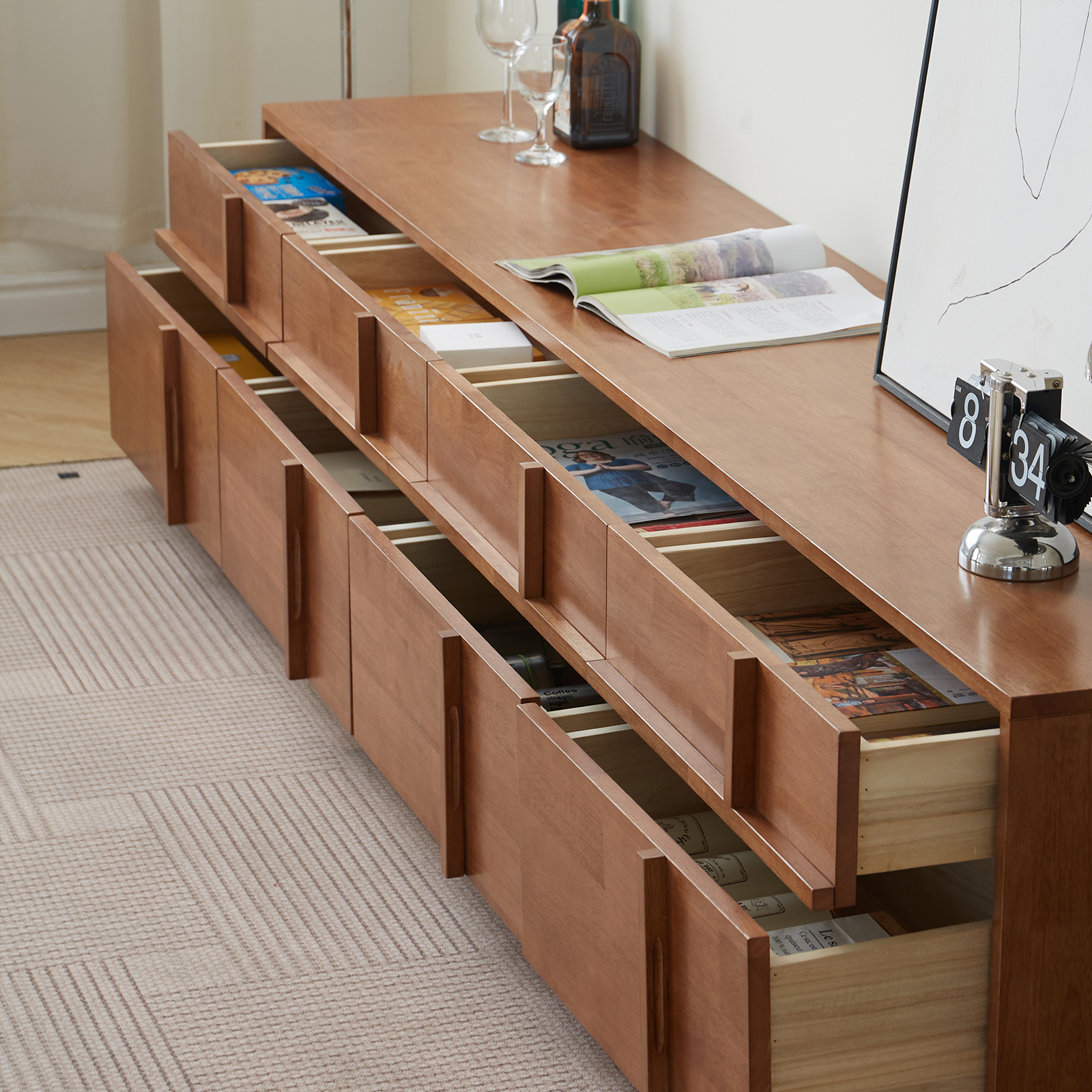 錦木-無垢材テレビボード 収納キャビネット 小户型リビング向け スリム 多機能 骨組デザイン 扉付きテレビ台