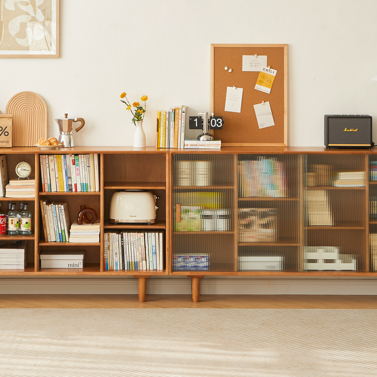 錦木-木製ロータイプ本棚 壁際 リビング収納ラック ベッドルーム収納キャビネット 家庭用 組み合わせ可能なキューブラック 展示棚本棚
