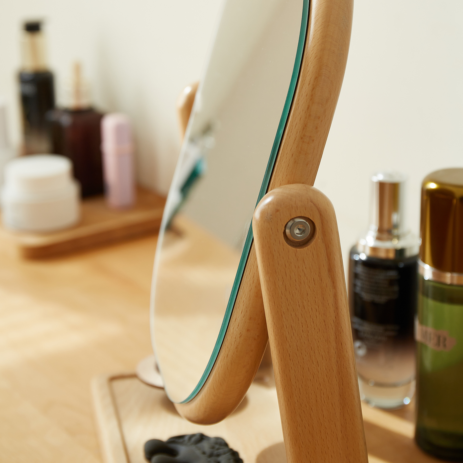 錦木-無垢材化粧鏡 卓上型 回転式 高反射 レトロシンプル ブナ材 寝室用 ドレッサーミラー化粧鏡