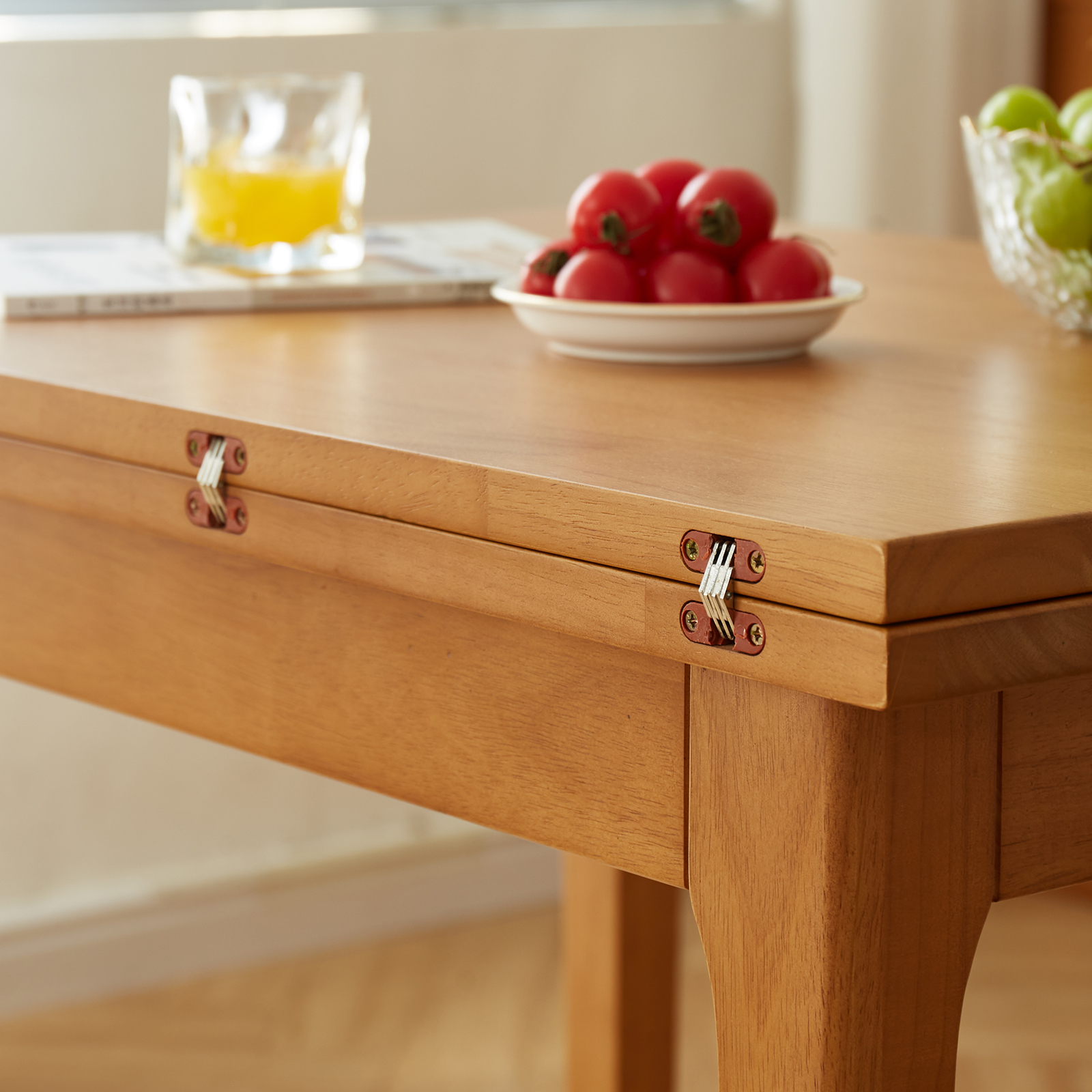 錦木-【無垢材使用】折りたたみ伸縮式ダイニングテーブルセット 長方形 シンプル 小户型対応 チェリー色 ダイニングテーブル