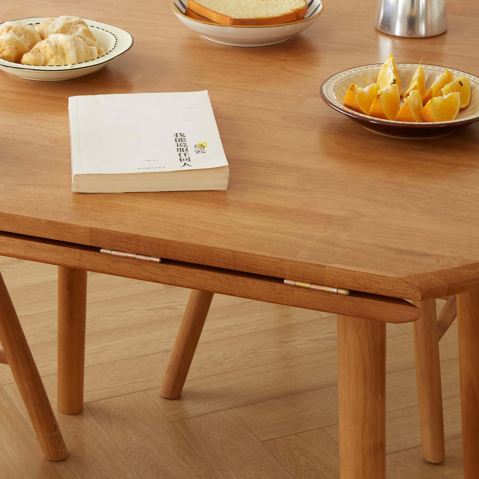 錦木-【無垢材使用】折りたたみ円形ダイニングテーブル 伸縮式スクエアテーブル 2WAY チェリー色 小户型対応 ダイニングチェアセットダイニングテーブル