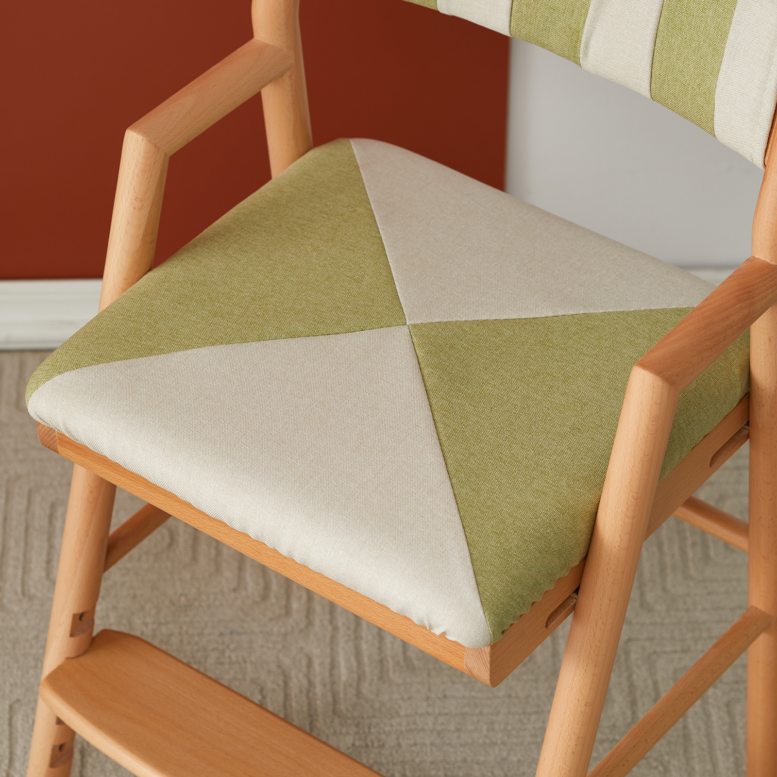 錦木-無垢材キッズ学習チェア 昇降式 背もたれ付き 姿勢矯正椅子 勉強椅子 食事椅子にも使えるキッズイス