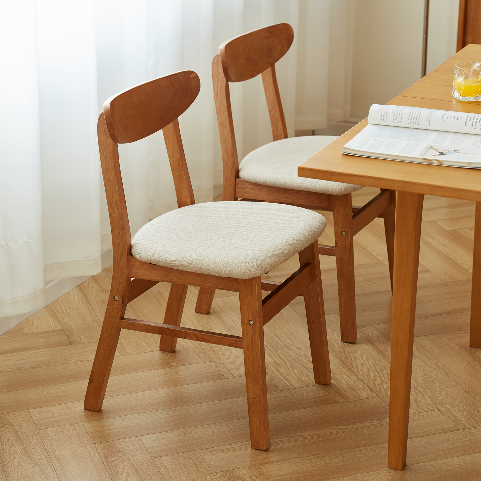 錦木-チェリー色 無垢材調 ダイニングチェア バッファローチェア クッション付き テーブルセット対応 リビングダイニングダイニングチェア