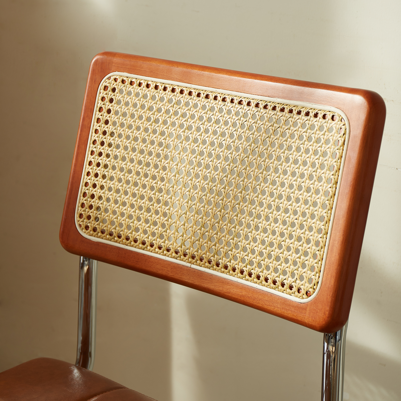 錦木-ヴィンテージ ダイニングチェア 籐張り メタル脚 クッション付き 北欧ミニマル リビングチェアダイニングチェア