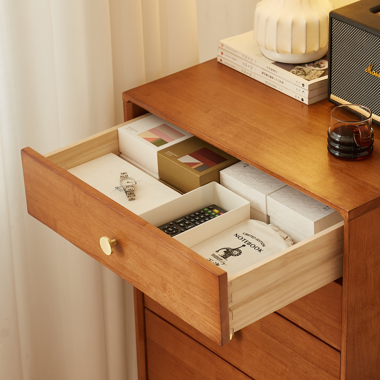 錦木-無垢材 チェスト 9 段 / 6 段 / 5 段 コンパクト収納 レトロ風 シンプルデザイン リビング収納棚チェスト