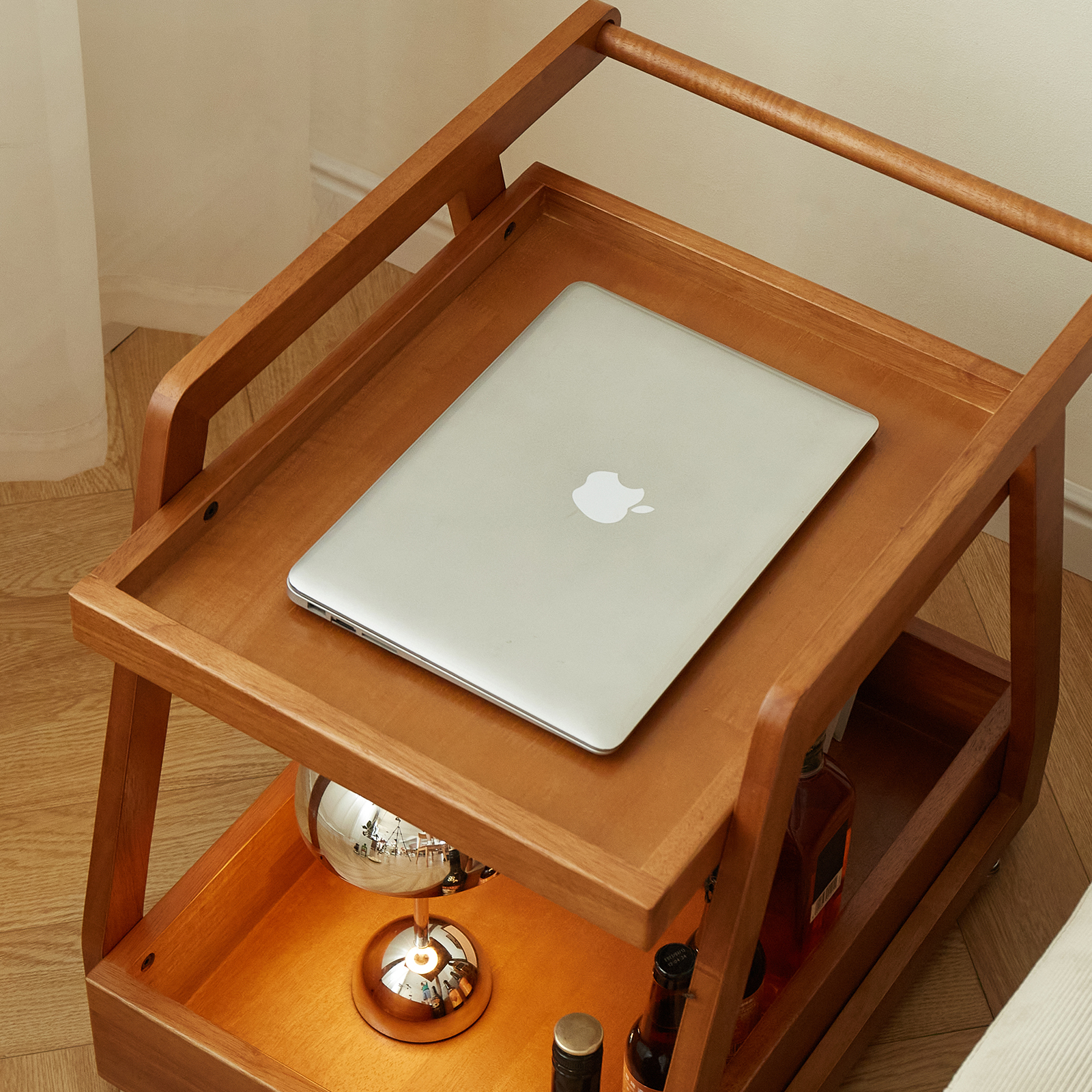 錦木-木製サイドテーブル 2段式 キャスター付きワゴン 北欧風 サイドテーブル/コーヒーテーブル 収納ラックサイドテーブル