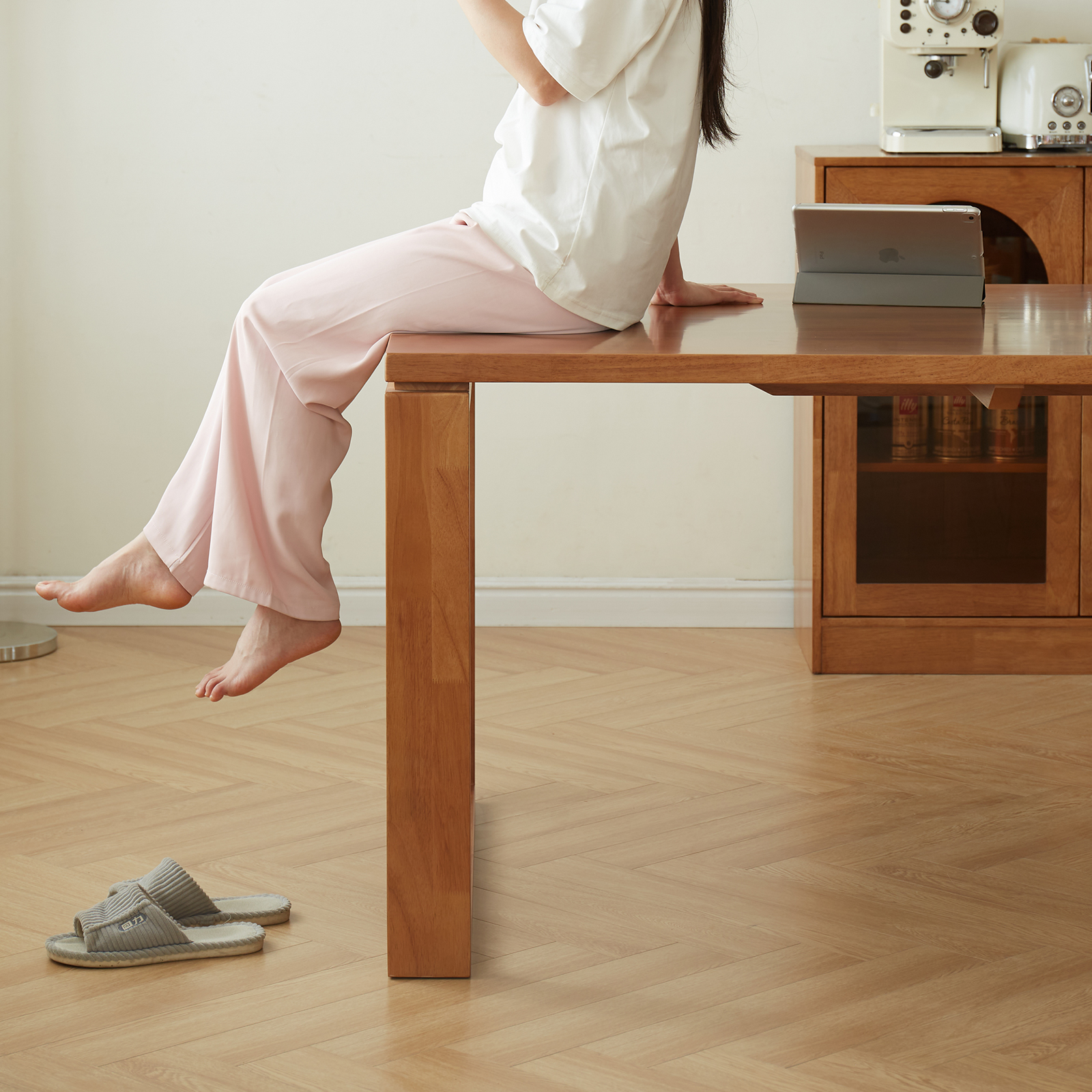 錦木-チェリーウッド風 北欧風ダイニングテーブルセット 長方形 木製 一人暮らし・ファミリー向け ミニマルデザインダイニングテーブル