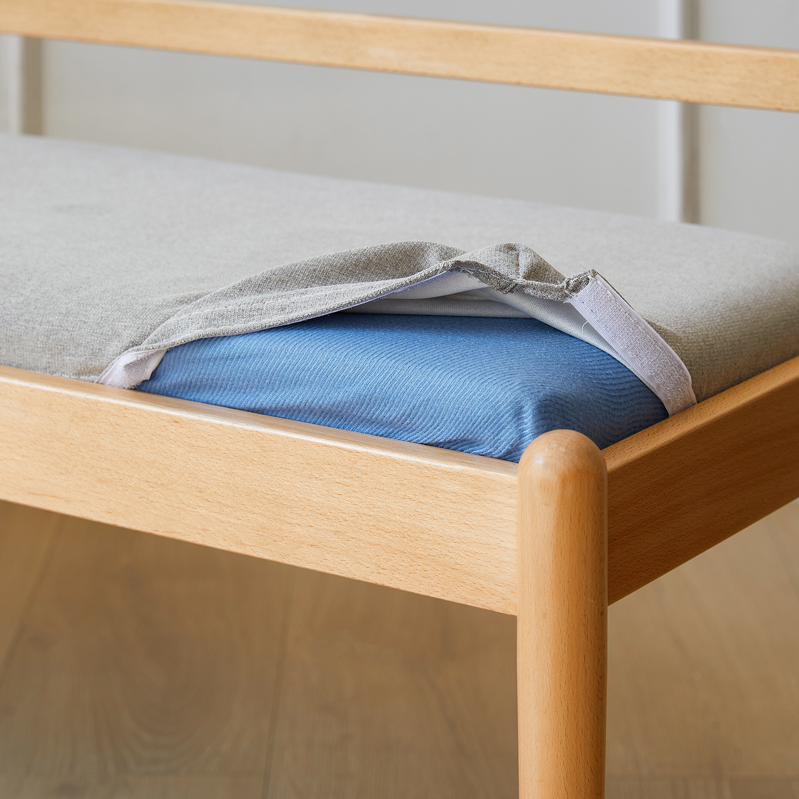 錦木-無垢材ロングベンチ 北欧風シンプル 布張り 2人掛け クッション付き 玄関ベンチ ベッドサイドベンイニングチェア
