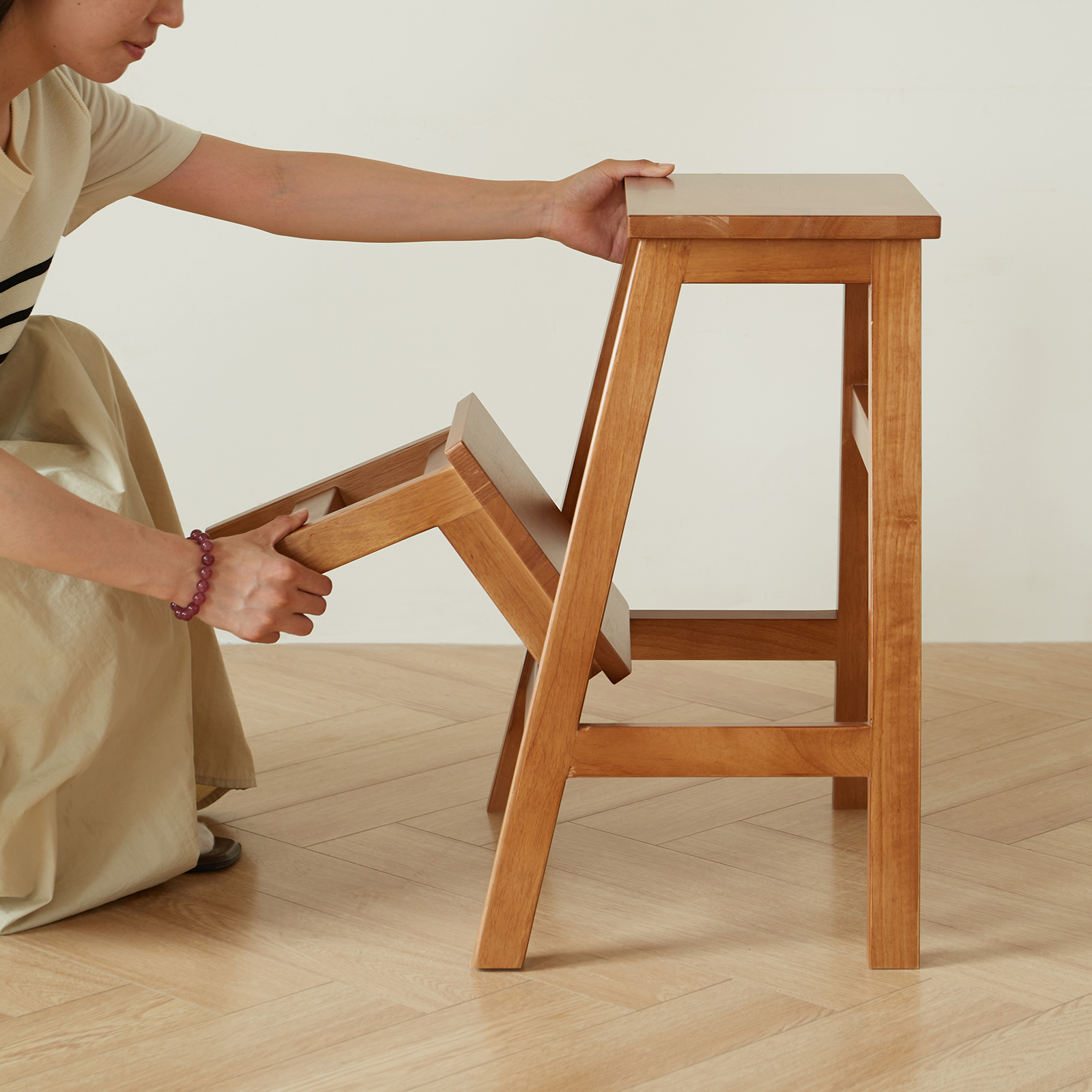錦木-無垢材 折りたたみ式ステップ台 2 段 多機能 子供用 踏み台 高所作業用 頑丈設計キッズイス