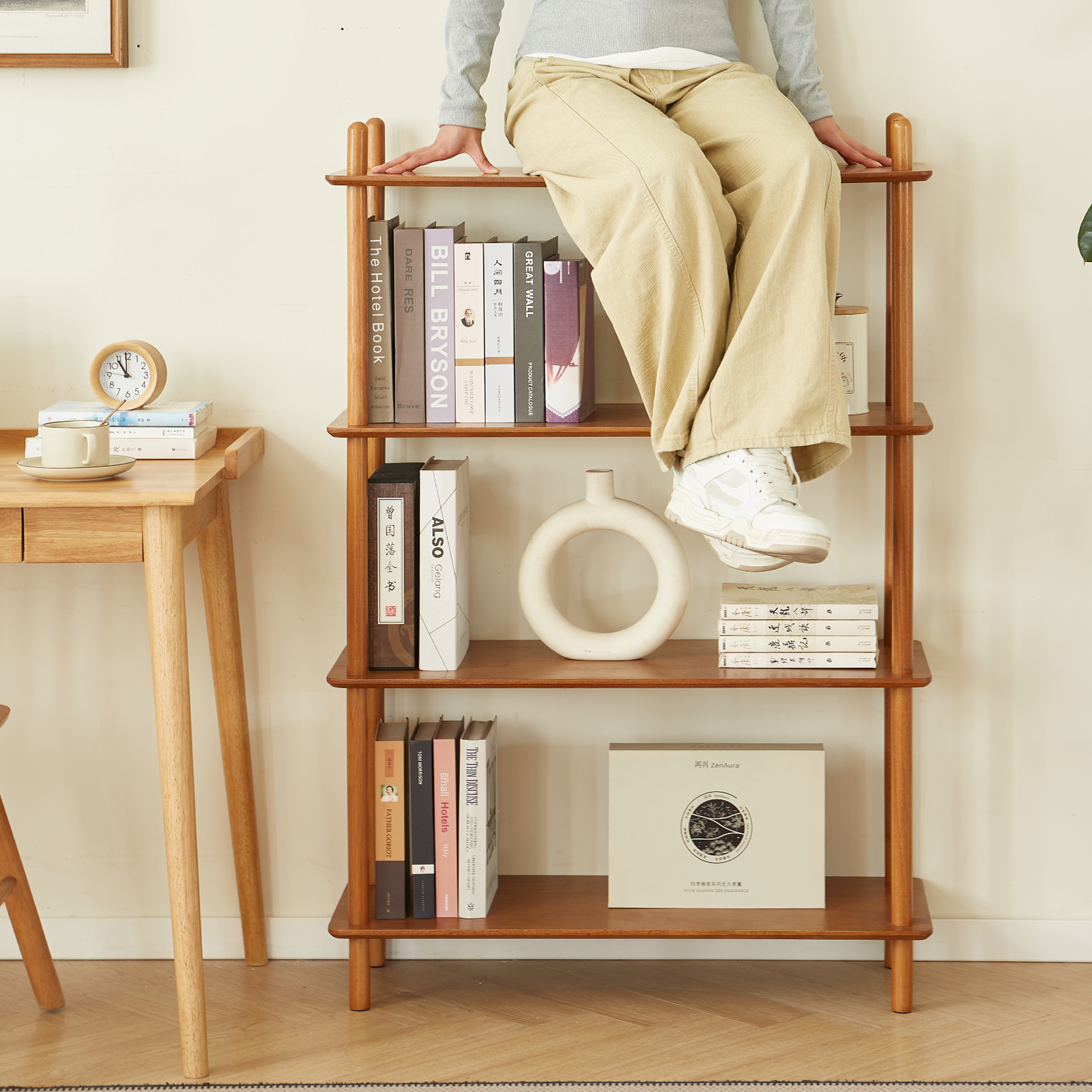 錦木-無垢材 多段式書棚 ラック フロアラック 組合せ自由 リビング収納 ディスプレイラック シンプル 間仕切りラック収納ラック