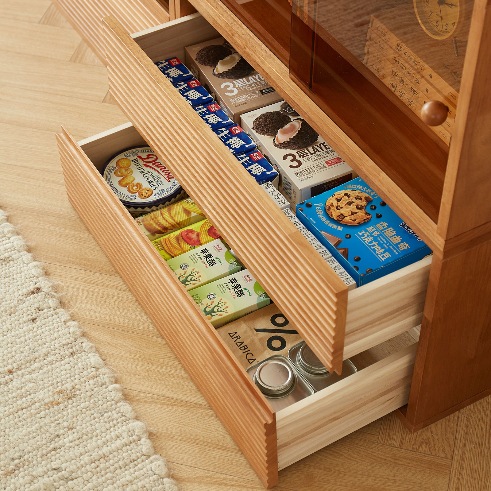 錦木-無垢材 フリーユニット収納棚 ローボード・チェスト兼用 リビング収納 間仕切り棚 モジュール式 キャビネット本棚