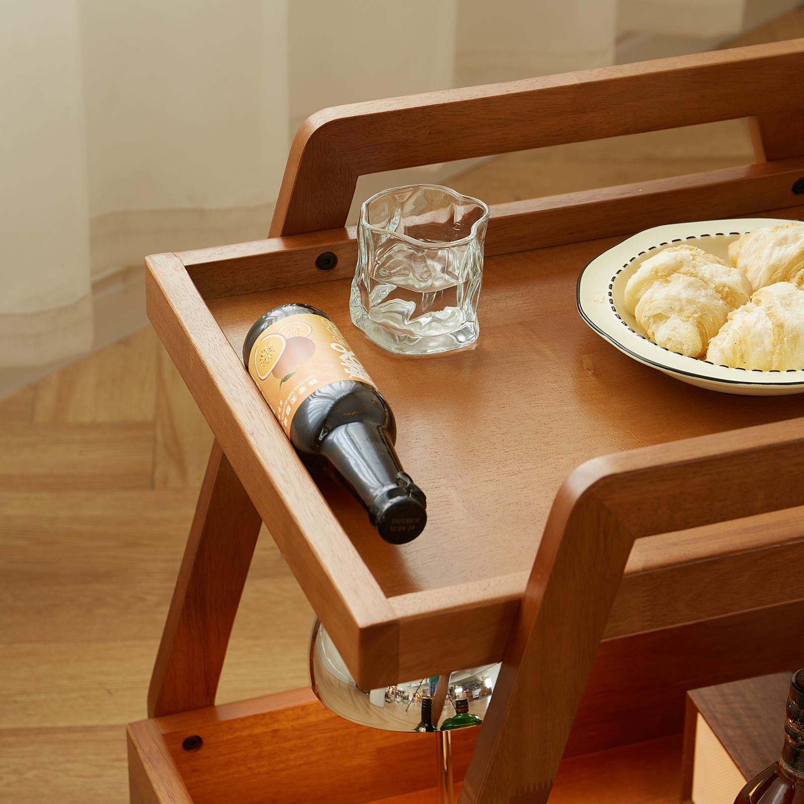 錦木-木製サイドテーブル 2段式 キャスター付きワゴン 北欧風 サイドテーブル/コーヒーテーブル 収納ラックサイドテーブル