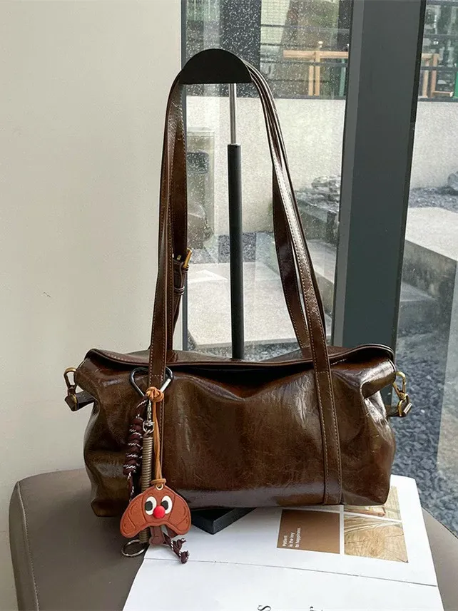 復古真皮包包女小衆設計油蠟皮大容量腋下托特斜挎包