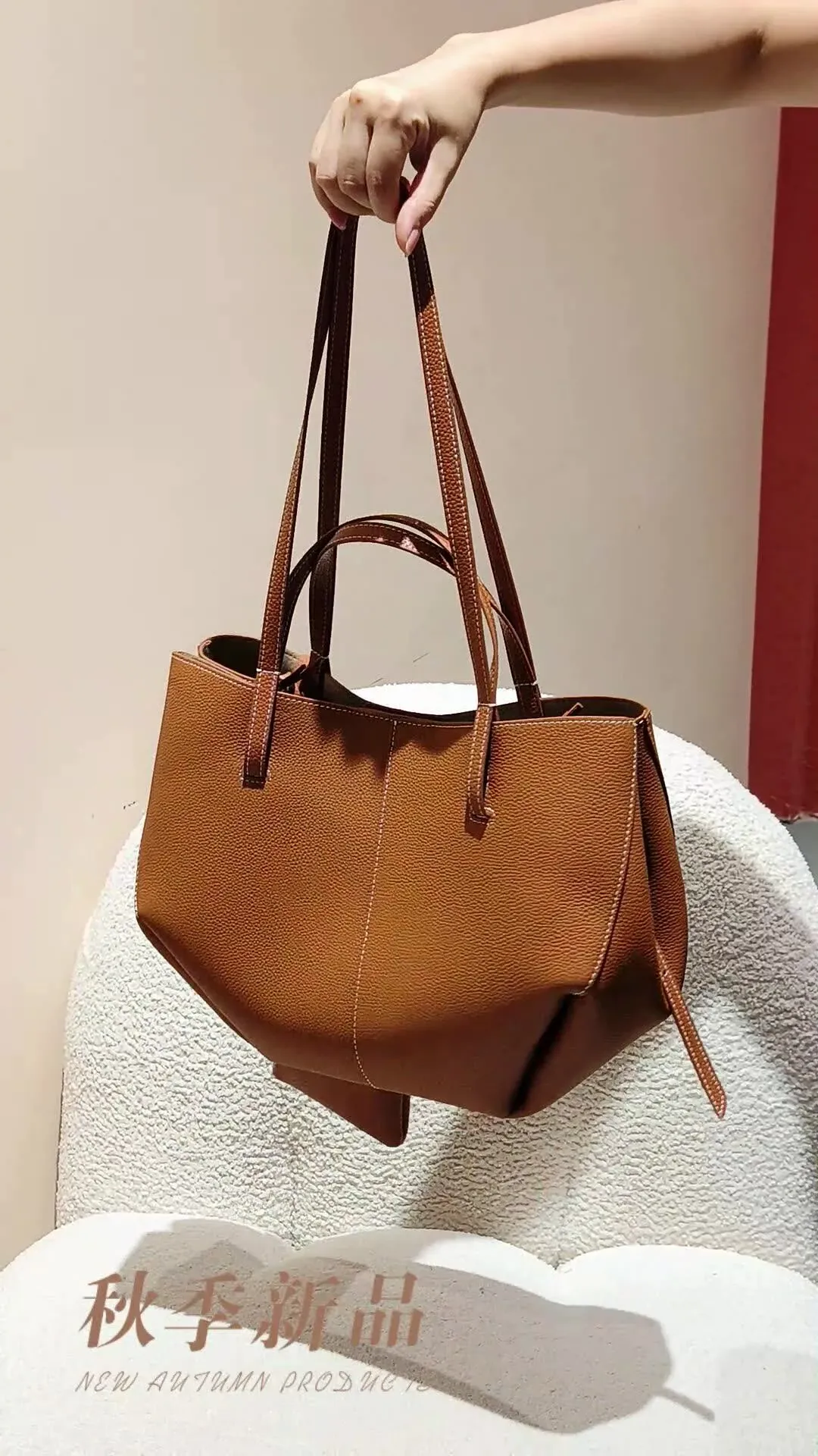 頭層牛皮手提包真皮女包通勤高級感輕奢單肩包女托特包大容量