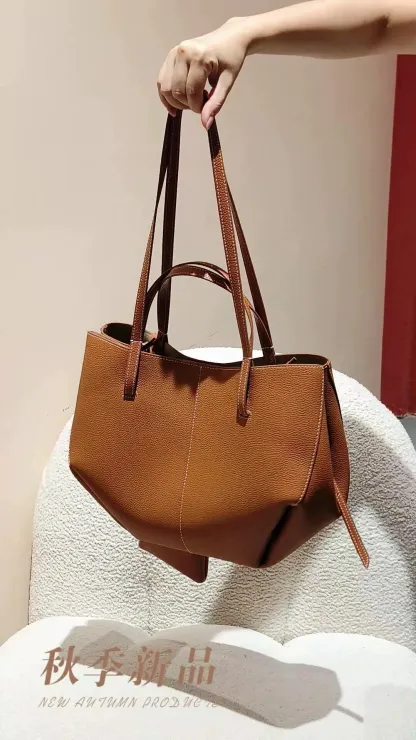 頭層牛皮手提包真皮女包通勤高級感輕奢單肩包女托特包大容量