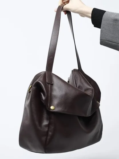 大容量單肩真皮大包歐美風軟皮托特包簡約休閒女包