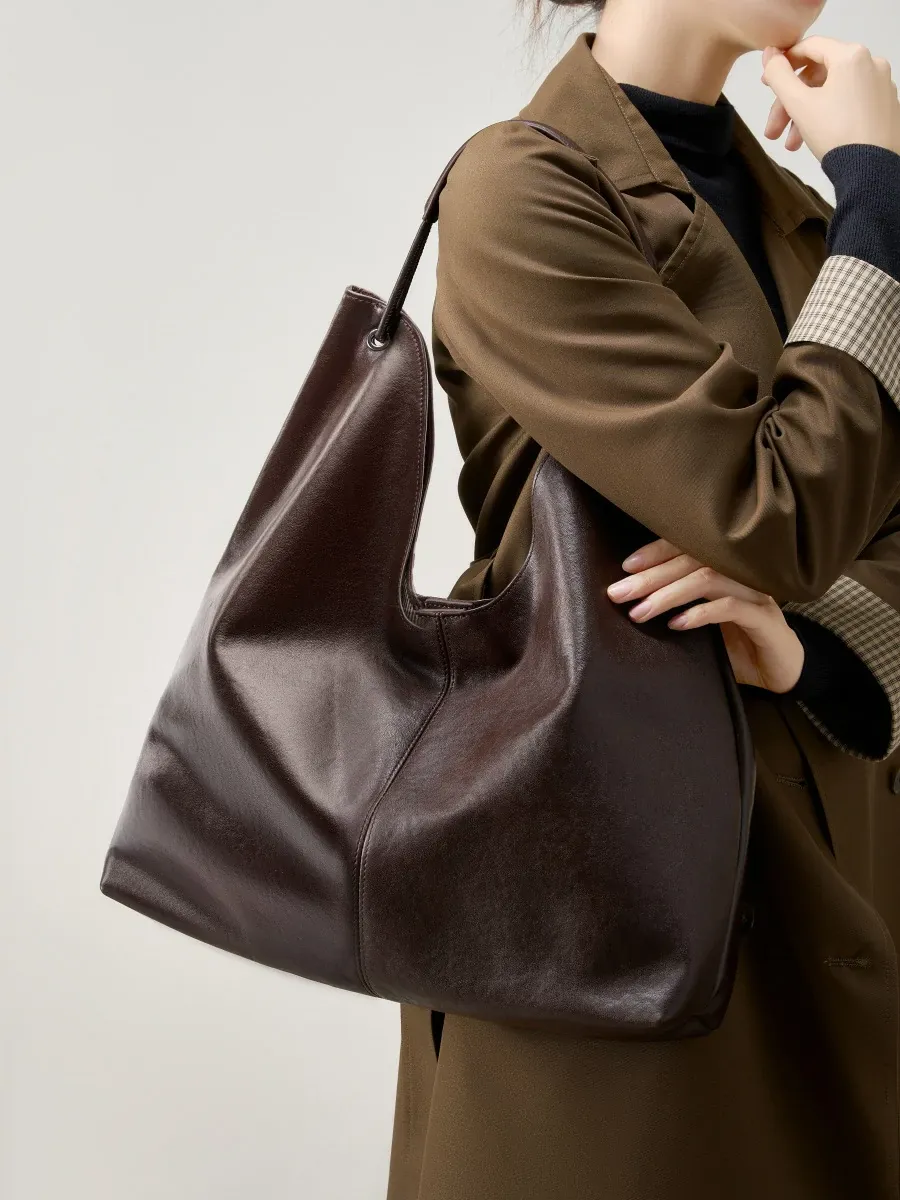 新款植鞣牛皮流行大容量質感托特包