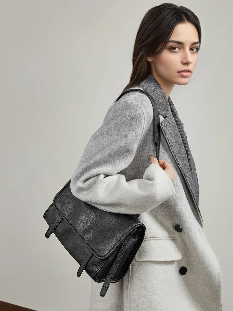 小衆復古揹包托特通勤鬆弛真皮單肩斜挎手提郵差包