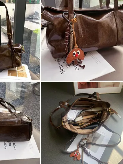 復古真皮包包女小衆設計油蠟皮大容量腋下托特斜挎包