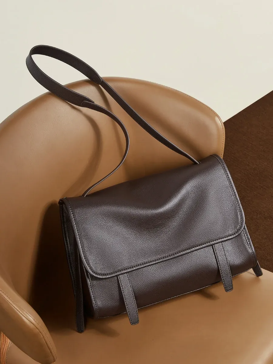 小衆復古揹包托特通勤鬆弛真皮單肩斜挎手提郵差包