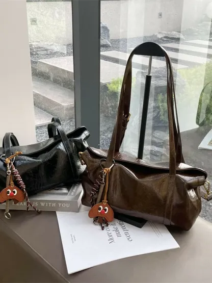 復古真皮包包女小衆設計油蠟皮大容量腋下托特斜挎包