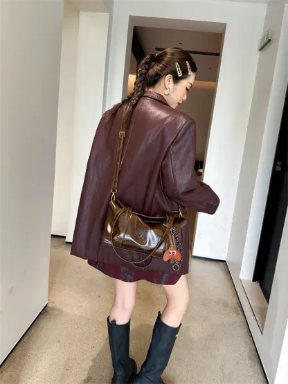 復古真皮包包女小衆設計油蠟皮大容量腋下托特斜挎包