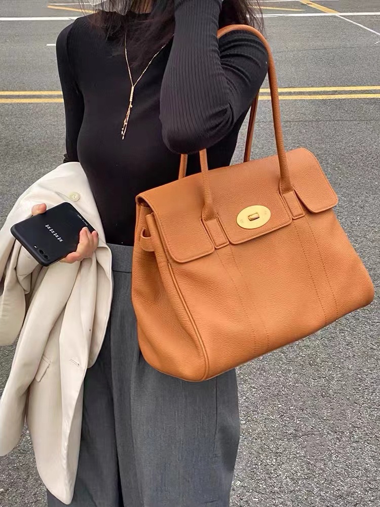 高級感夏頭層牛皮托特包大容量通勤時尚單肩包手提軟皮包