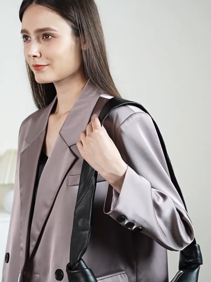 法國小衆頭層小羊皮可頌包斜跨慵懶感牛角包真皮單肩斜跨餃子包女