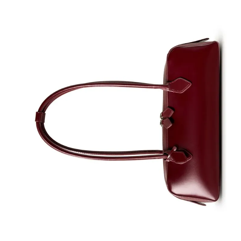 韓國小衆設計單肩大容量牛皮腋下包長條紅色法棍包