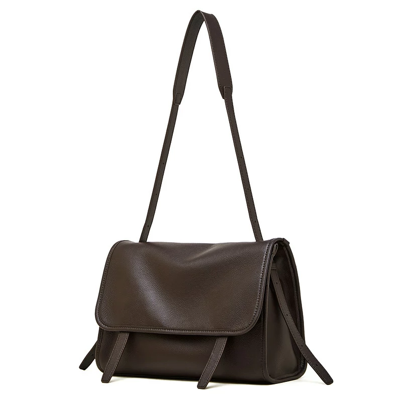 小衆復古真皮郵差包 通勤鬆弛感托特包 頭層牛皮單肩斜挎手提多背法女包