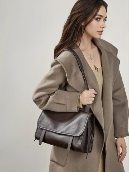 小衆復古揹包托特通勤鬆弛真皮單肩斜挎手提郵差包