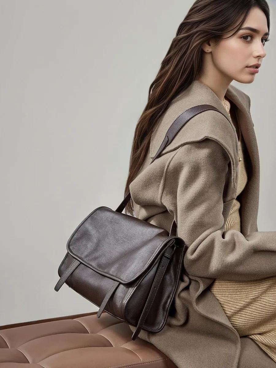 小衆復古揹包托特通勤鬆弛真皮單肩斜挎手提郵差包