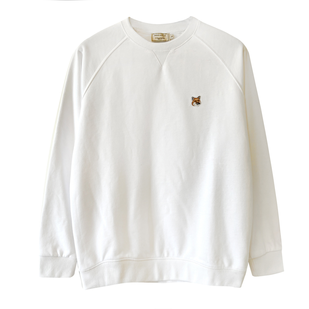 (Maison Kitsune専用袋付き) MAISON KITSUNE メゾンキツネ スウェット トップス カットソー トレーナー 長袖 刺繍 レディース メンズ ブラック ホワイト FOX HEAD PATCH AM00303KM0001