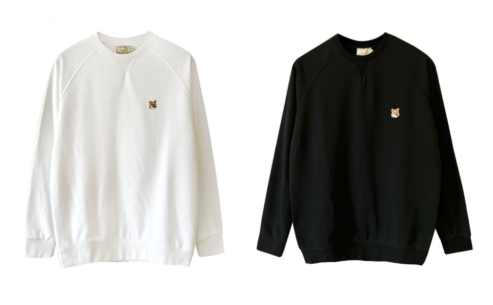 (Maison Kitsune専用袋付き) MAISON KITSUNE メゾンキツネ スウェット トップス カットソー トレーナー 長袖 刺繍 レディース メンズ ブラック ホワイト FOX HEAD PATCH AM00303KM0001