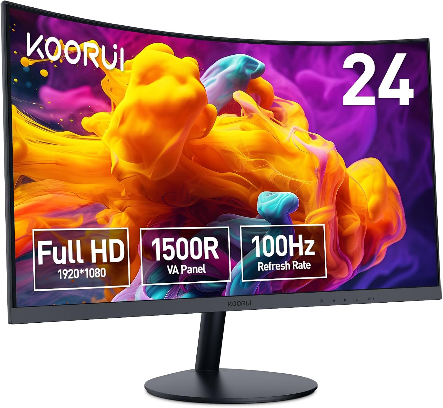 KOORUI 24 inch Curved Monitor, FHD 1080P Curved Computer Monitor,100Hz 1500R PC Screen, HDMI VGA, Tilt Adjustment, LCD Display, Eye Care, Black 24N5CA