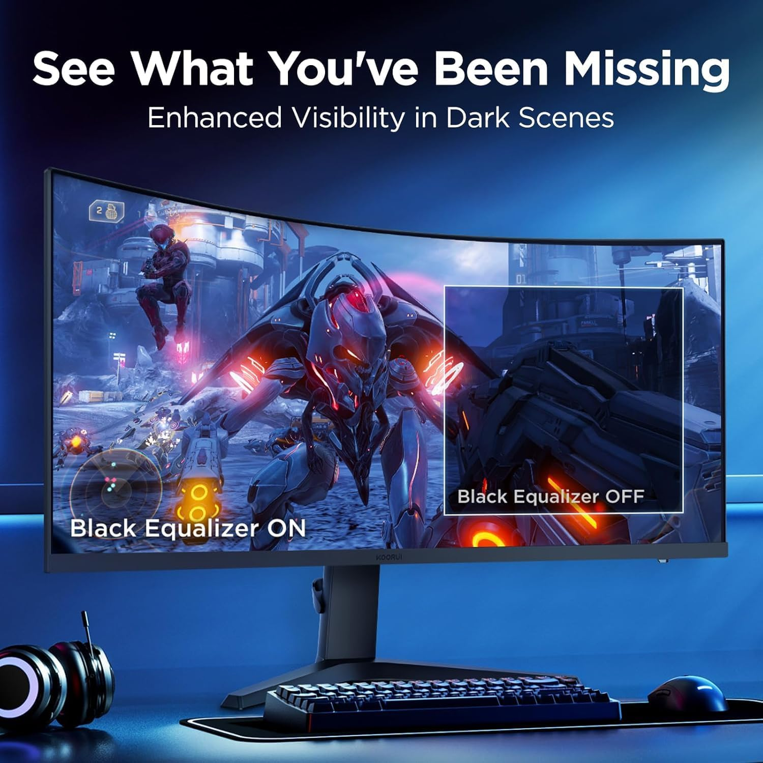 KOORUI 34 Inch Ultrawide Curved Gaming Monitor, 165Hz, WQHD 1440P, 1000R, MPRT 1MS, HDR 400, 2x HDMI 2.0, 1x DisplayPort 1.4, AdaptiveSync, Tilt/Height Adjustable, Black