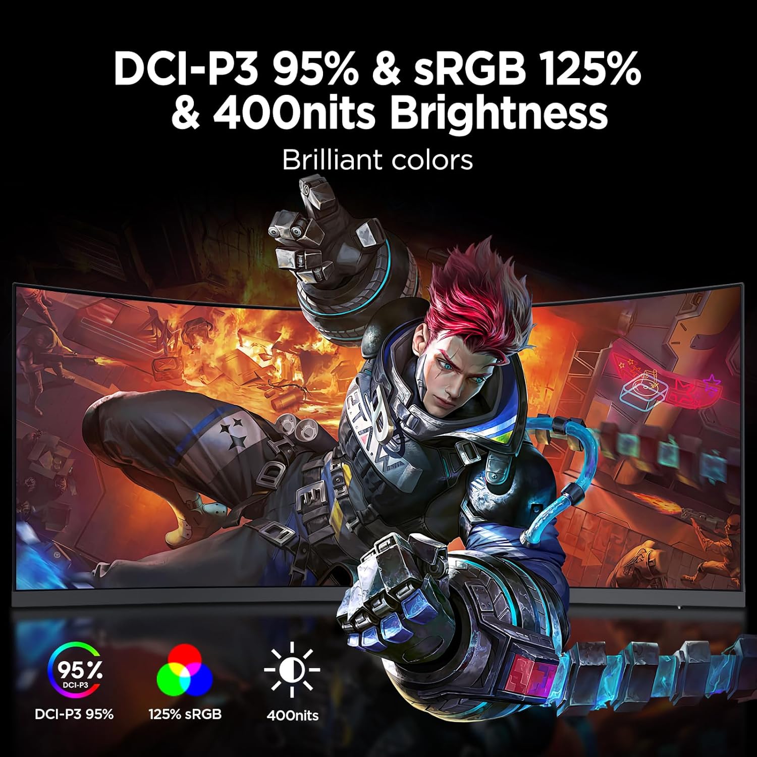 KOORUI 34-inch Curved WQHD 3440×1440 Gaming Monitor, 180Hz 1000R- PIP/PBP, 1ms(MPRT), HDR400, DCI-P3 95%, FreeSync Premium, 1 x DP 1.4 & 2 x HDMI 2.0, Tilt Height Swivel Adjustment, 34E6UC