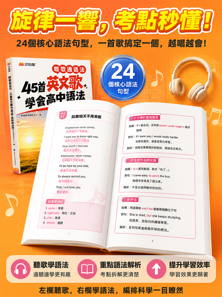 聽歌悟單字45首英文歌記完高中3500字+45首英文歌學會高中文法