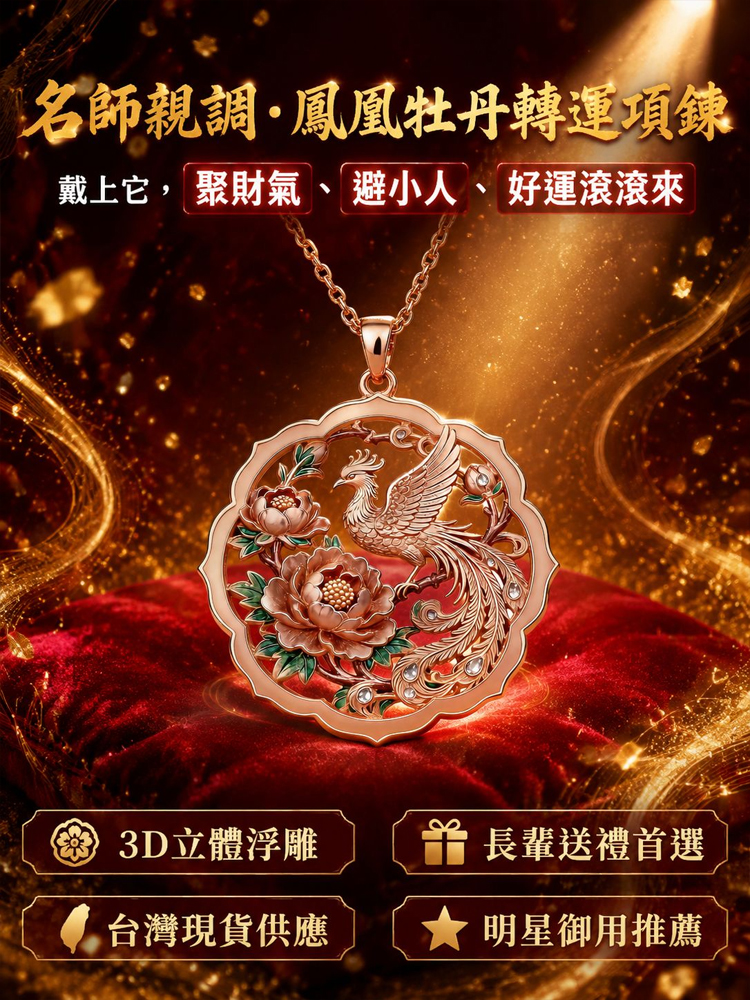 【招財轉運】鳳凰牡丹手工吊墜