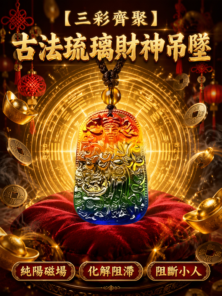 【三彩齊聚】古法手工琉璃財神吊墜