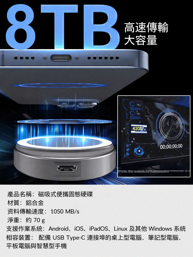 JS-C口磁吸式防丟便攜SSD行動固態硬碟
